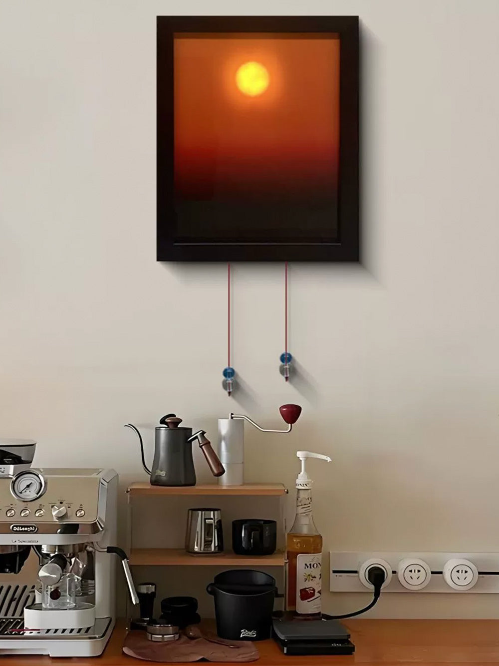 Kinetic Sunrise Sunset Hand Pulled Wall Lamp - Adjustable Dual Rope Night Light - Bedroom Decorative Lighting