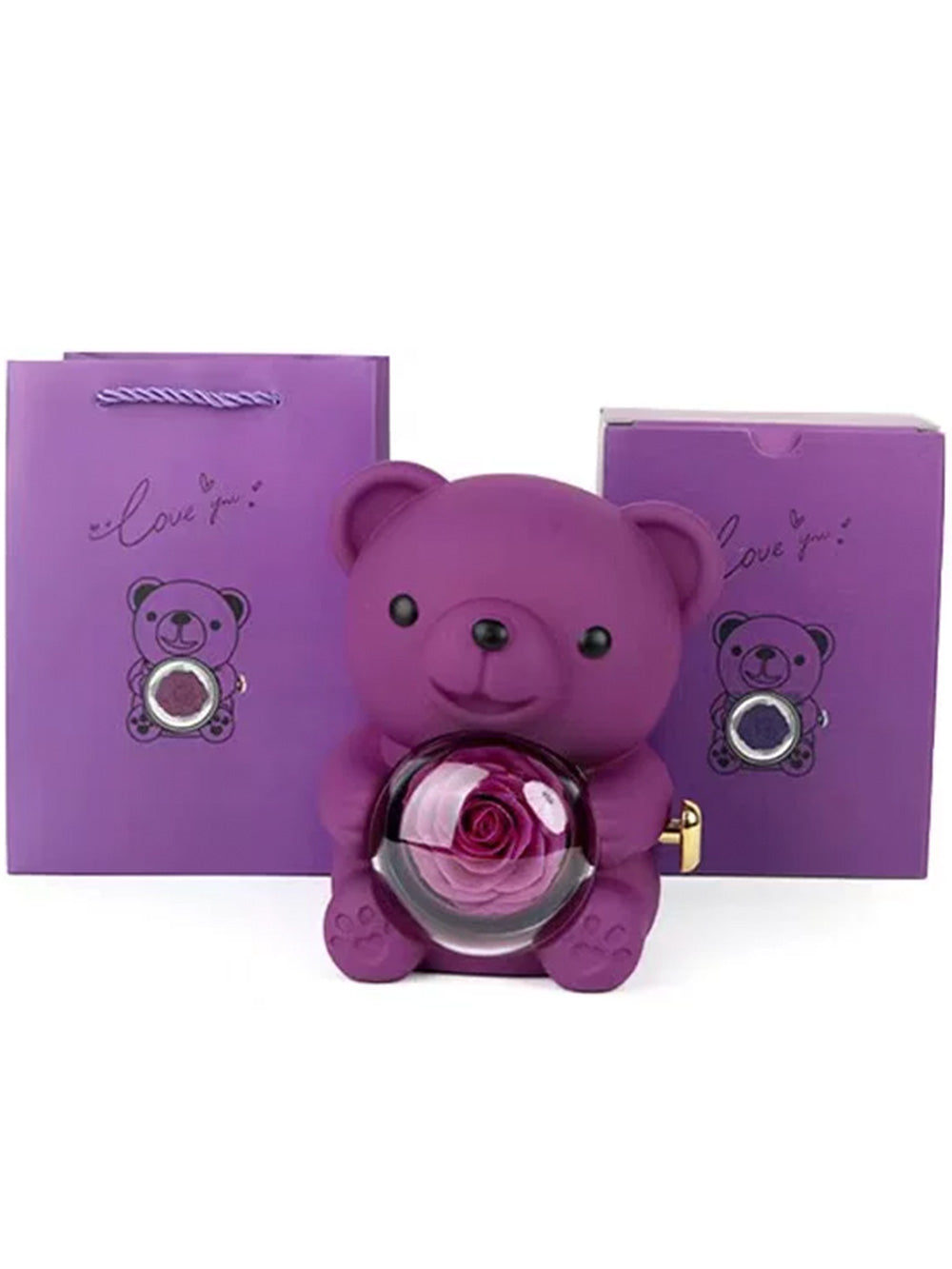 Valentine's Day confession jewelry box, high - value huggable bear, rose and ring gift set