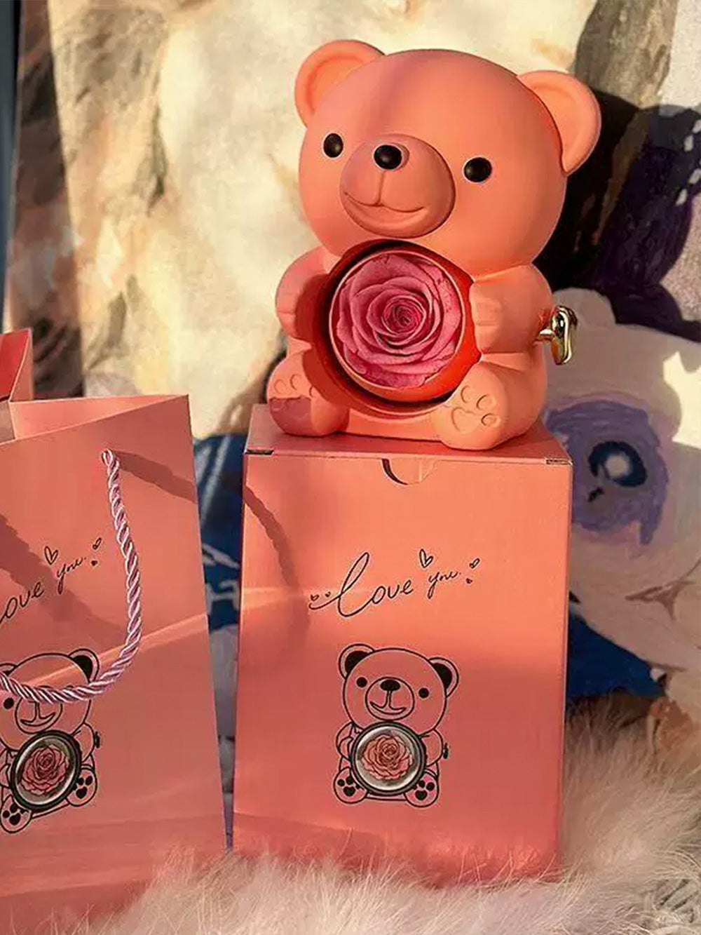 Valentine's Day confession jewelry box, high - value huggable bear, rose and ring gift set